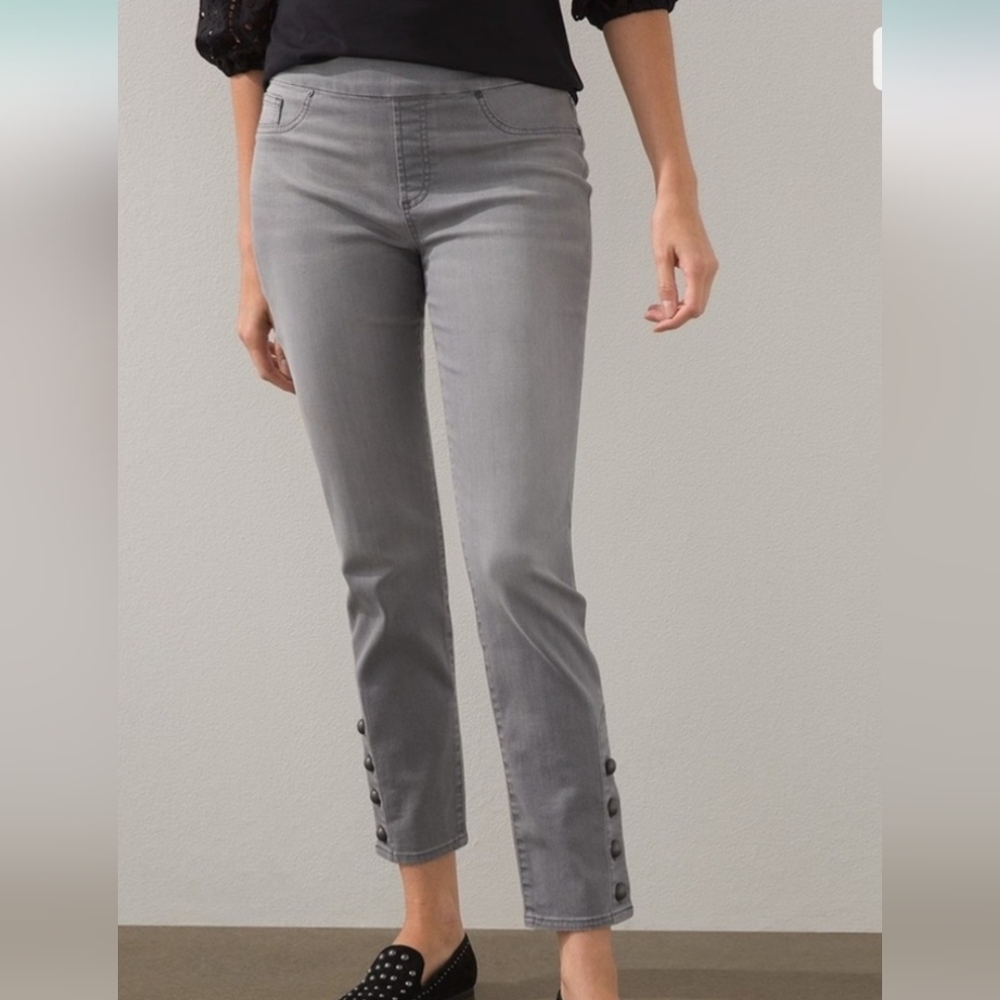 Chicos Gray Wash Jeggings with Ankle Buttons size 4